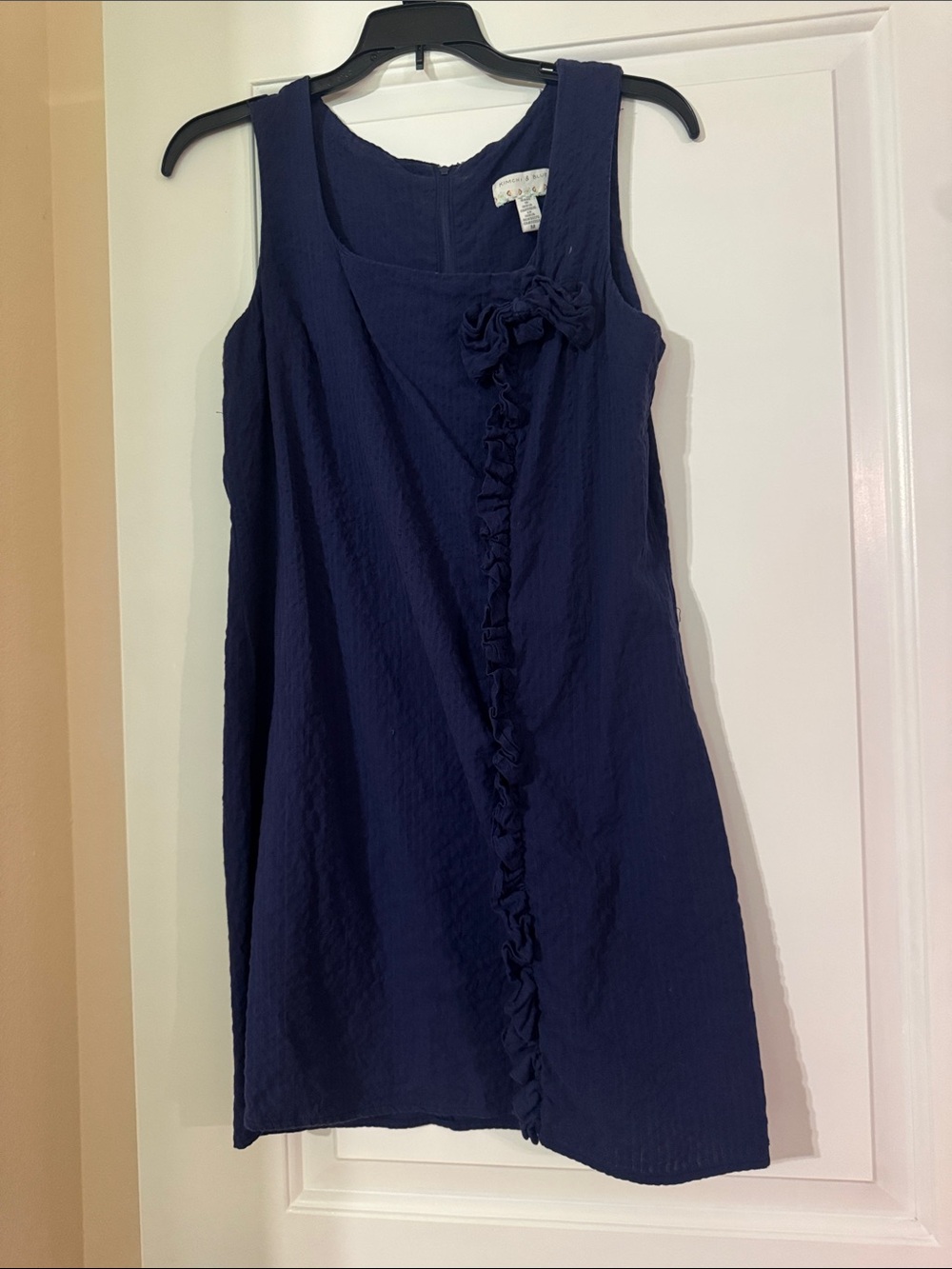 Urban Outfitters Navy Sleeveless Ruffle Front Shift Dress
